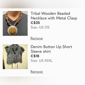 Wooden necklace and denim button up bundle